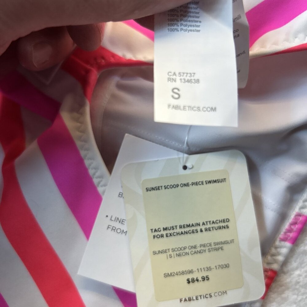 Fabletics Scoop Back One Piece Swimsuit SZ S Neon Candy Stripe NEW w/Tags - Picture 5 of 8